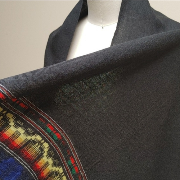 FINAL REDUCTION Native Hand Woven Black Wool Shawl w Embroidery - Picture 6 of 8